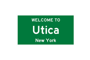 Utica, New York, USA. City limit sign on transparent background. 
