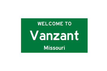 Vanzant, Missouri, USA. City limit sign on transparent background. 