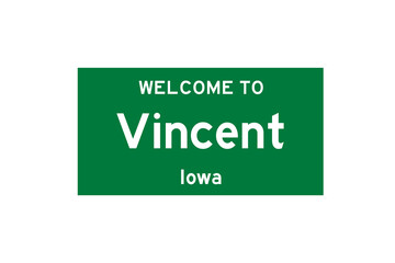 Vincent, Iowa, USA. City limit sign on transparent background. 