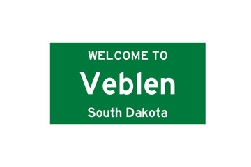 Veblen, South Dakota, USA. City limit sign on transparent background. 