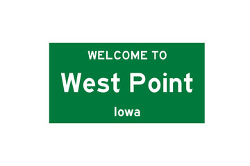 West Point, Iowa, USA. City limit sign on transparent background. 