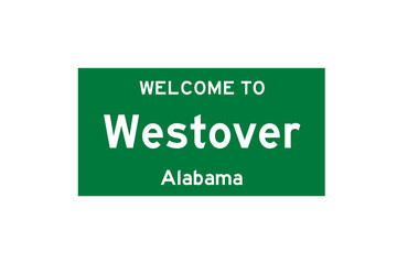 Westover, Alabama, USA. City limit sign on transparent background. 