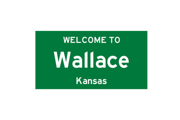 Wallace, Kansas, USA. City limit sign on transparent background. 