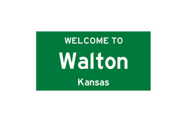 Walton, Kansas, USA. City limit sign on transparent background. 