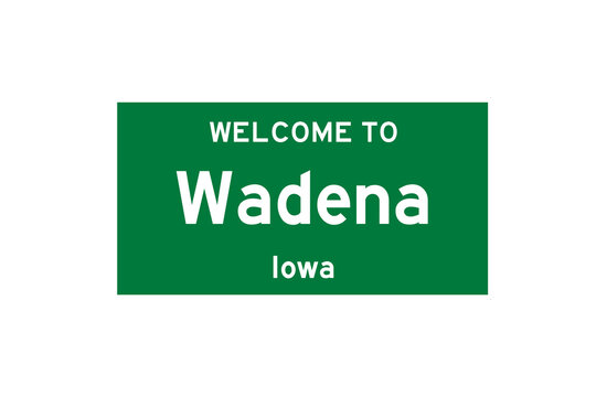 Wadena, Iowa, USA. City limit sign on transparent background. 