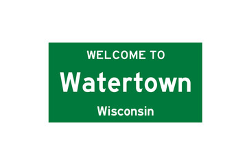 Watertown, Wisconsin, USA. City limit sign on transparent background. 