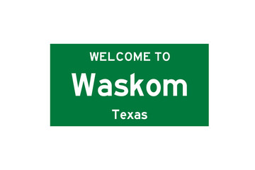 Waskom, Texas, USA. City limit sign on transparent background. 