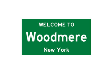 Woodmere, New York, USA. City limit sign on transparent background. 