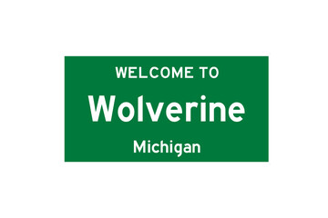 Wolverine, Michigan, USA. City limit sign on transparent background. 