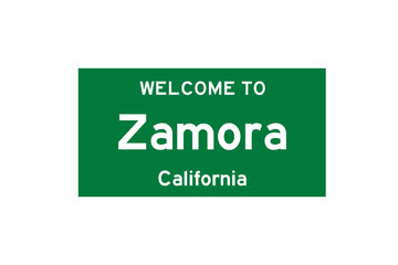 Zamora, California, USA. City limit sign on transparent background. 