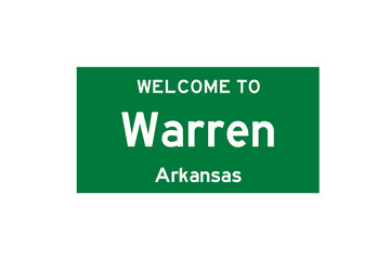 Warren, Arkansas, USA. City limit sign on transparent background. 