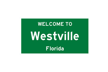 Westville, Florida, USA. City limit sign on transparent background. 