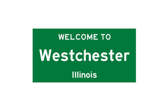 Westchester, Illinois, USA. City Limit Sign On Transparent Background. 