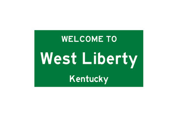 West Liberty, Kentucky, USA. City limit sign on transparent background. 