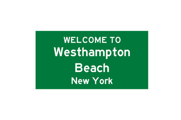 Westhampton Beach, New York, USA. City limit sign on transparent background. 