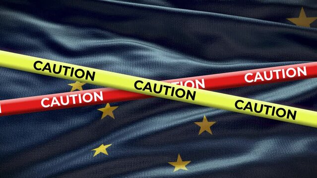 Alaska state flag waving background with yellow caution tape animation