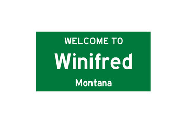 Winifred, Montana, USA. City limit sign on transparent background. 