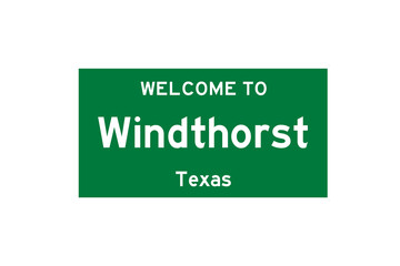 Windthorst, Texas, USA. City limit sign on transparent background. 