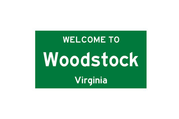 Woodstock, Virginia, USA. City limit sign on transparent background. 