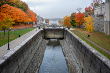  View of the Rideau Canal close to Parliament Hill on a foggy morning.