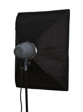 flash softbox on white background in studio close-up
