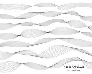 Line wave. Curve graphic background. Sound frequency or wavy water digital form. Light soundwave. Audio equalizer. Dynamic vibration. Intertwined streams backdrop. Vector abstract elements