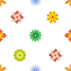 Flower pictograms seamless pattern, vintage botanical icons. Ornate lotus symbol isolated on white, abstract meadow blossom. Decor textile, wrapping paper, wallpaper design. Vector print
