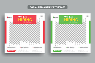 Obraz premium We are hiring social media post banner template or job vacancy square banner layout, Join our team facebook banner design