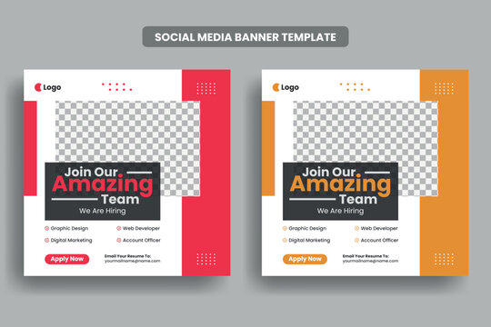 We are hiring social media post banner template or job vacancy square banner layout, Join our team facebook banner design