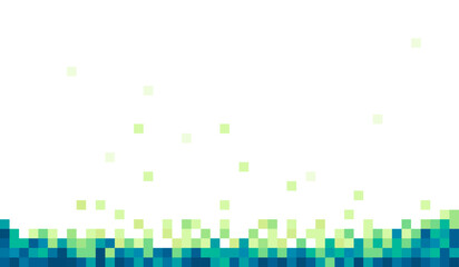 Blue and green pixelated, low-resolution background, computer screen, cyber art.