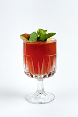 Mulled wine sangria with mint in a glass
