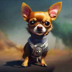 Adorable tiny Chihuahua puppy as cartoon adventurer