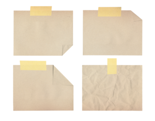 Realistic paper pieces with adhesive tape on transparent background. Sticky notes	
