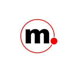 M letter on a black circle. M monogram.