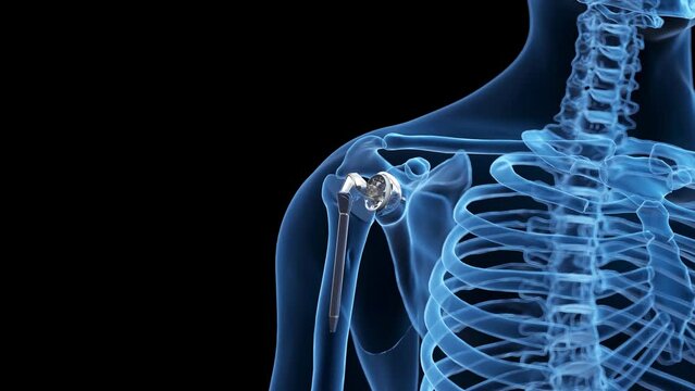 3d rendered medical animation of a shoulder replacement
