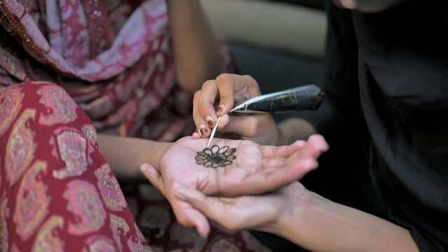 Eid Henna, Happy Muslim family celebrating Eid Mubarak