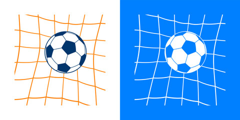 Soccer football ball and goal net. Vector illustration