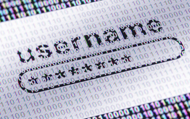Username icon on binary code ( array of bits ). 3D Illustration.