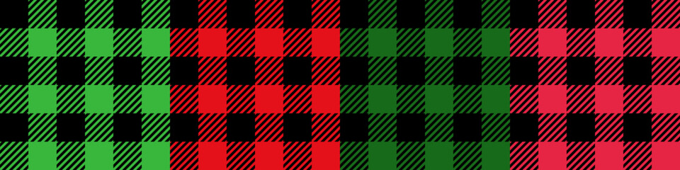 Tartan Cloth Pattern. Set of checkered plaid. Vector illustrations. Simple seamless background of Scottish style for modern designs. Festive design of Christmas. Black, red, and green colors.