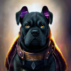 Adorable tiny Cane Corso puppy as cartoon adventurer