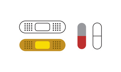 plaster and pills icon from medical collection. Thin linear plaster, medical, emergency outline icon isolated on white background. Line vector plaster sign, symbol for web and mobile