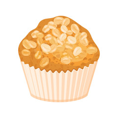 Healthy oatmeal muffin icon vector. Delicious oatmeal muffin icon vector isolated on a white background. Healthy whole grain pastry drawing