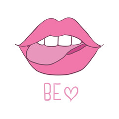 Pink glossy lips, white teeth, beautiful smile of a girl, abstract vector illustration