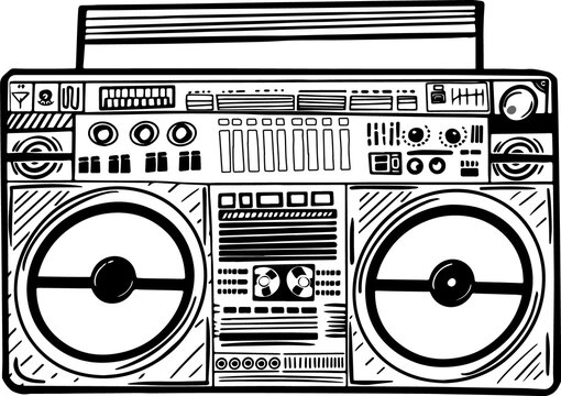 Deck Tape Recorder Handmade Doodle Outline Design