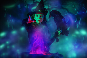 Obraz na płótnie Canvas scary witch with raven