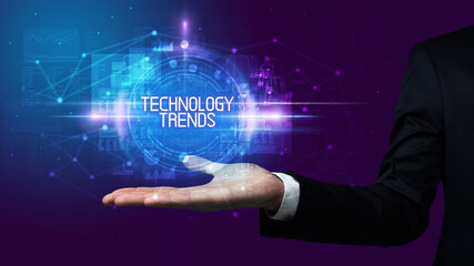 Man hand holding digital technology concept