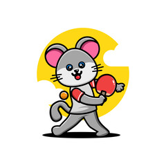 Cute mouse playing table tennis