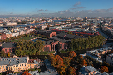 Fototapeta na wymiar Panorama of St. Petersburg from a drone. Fall 2022