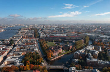 Panorama of St. Petersburg from a drone. Fall 2022