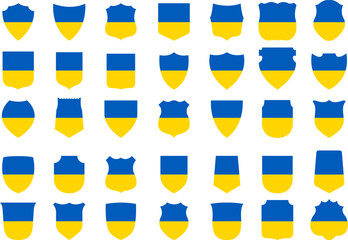 35 different coat of arms with Ukraine flag, vector illustration